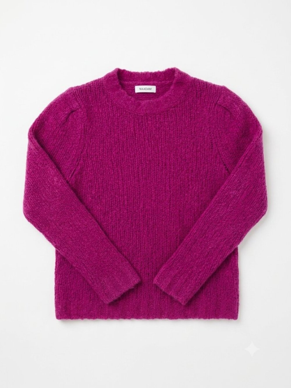 NAADAM Fuchsia Pink Wool Cashmere Blend Crewneck Puff Shoulder Sweater Size L